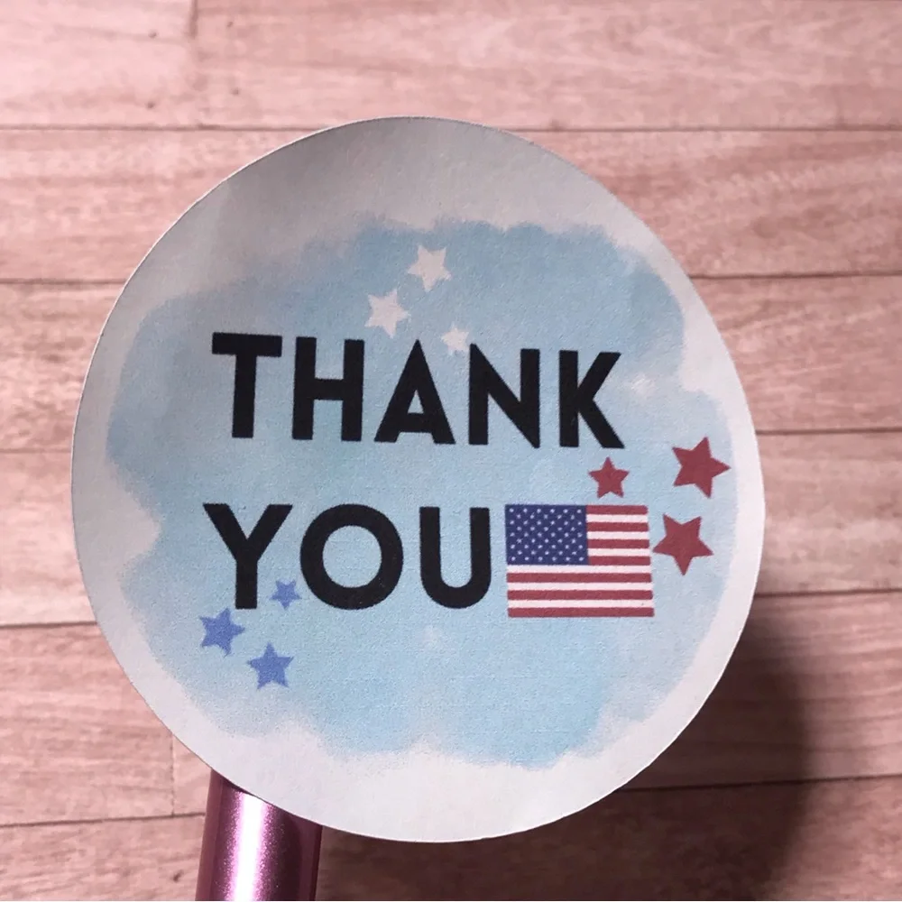 24 thank you patriotic American flag stickers size 2.10”